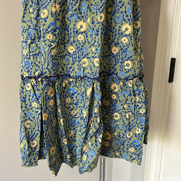Anthropologie Penrose Tiered Tunic Dress GUACAMOLE Green Blue Puff Sleeve Sz XSP - Picture 7 of 14